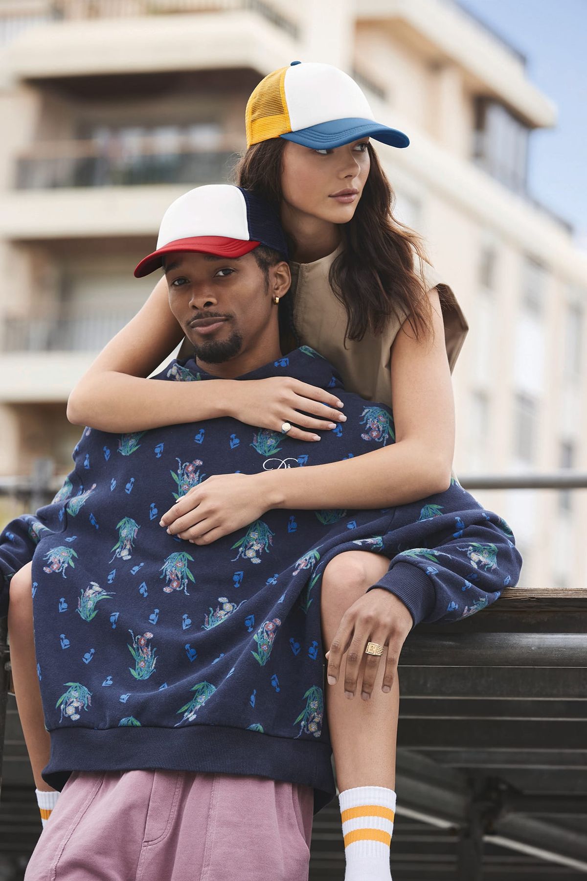 Gorra trucker de 5 paneles multicolor Black / Dark olive-One Size