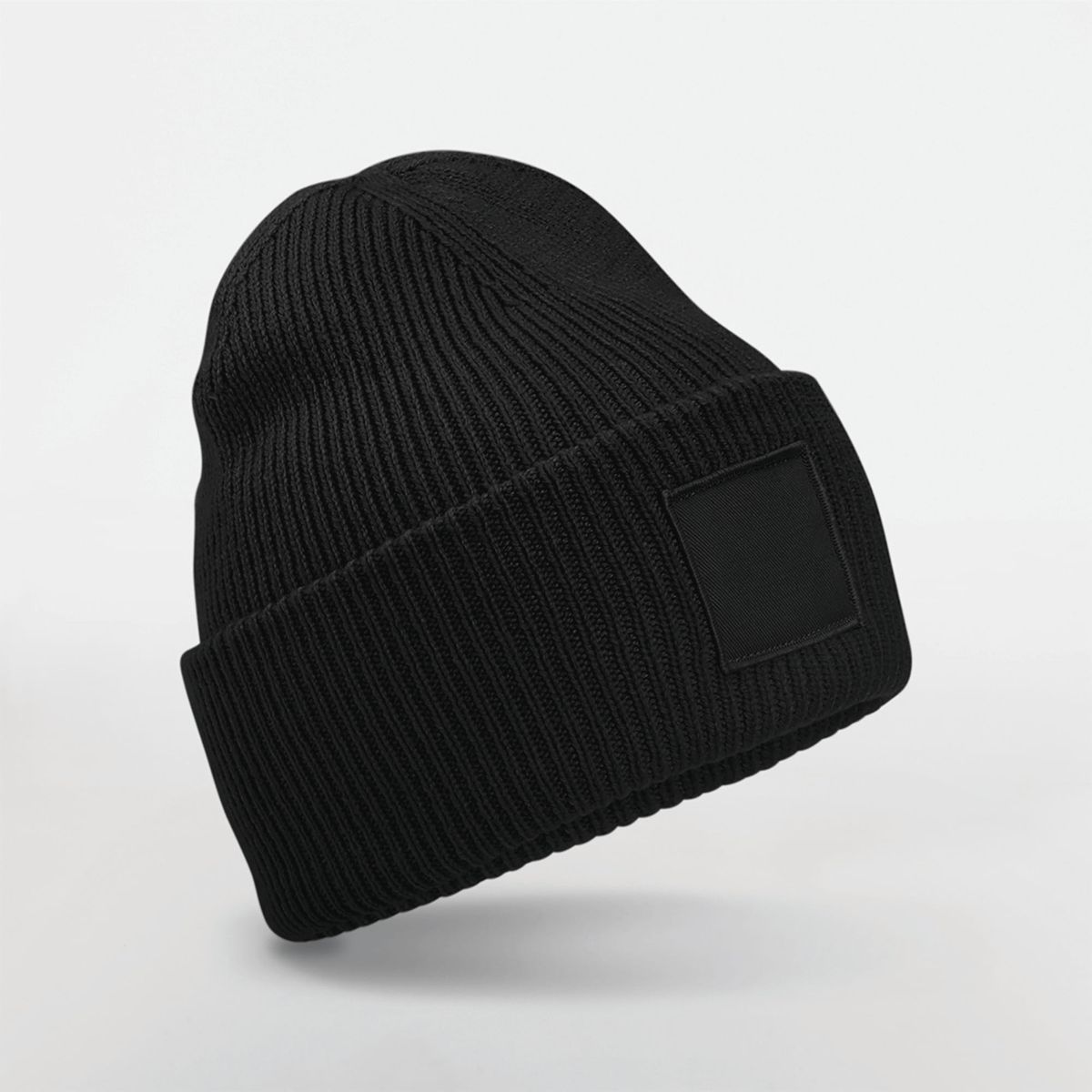 Gorro con solapa ancha y parche a tono Black-One Size
