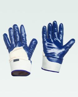 Blauer nitrilbeschichteter Baumwollhandschuh, Azulina-Sicherheitsmanschette. PACK 12 und