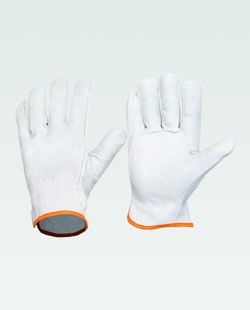Handschuhhandfläche und Rücken aus Vollnarbenleder, Besatz und Gummizug auf der Rückseite Weiß. PACK 12 und