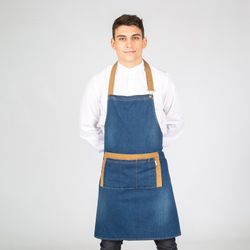 Indigo combi albero washed denim bib apron 85x80 cm "redline"