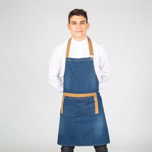 Indigo combi albero washed denim bib apron 85x80 cm "redline"