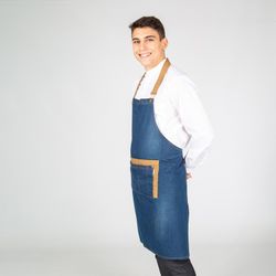 Indigo combi albero washed denim bib apron 85x80 cm "redline"
