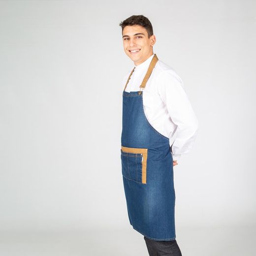 Indigo combi albero washed denim bib apron 85x80 cm "redline"