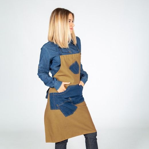 Indigo denim combi twill bib apron 80x85cm "redline"
