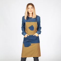 Indigo denim combi twill bib apron 80x85cm "redline"