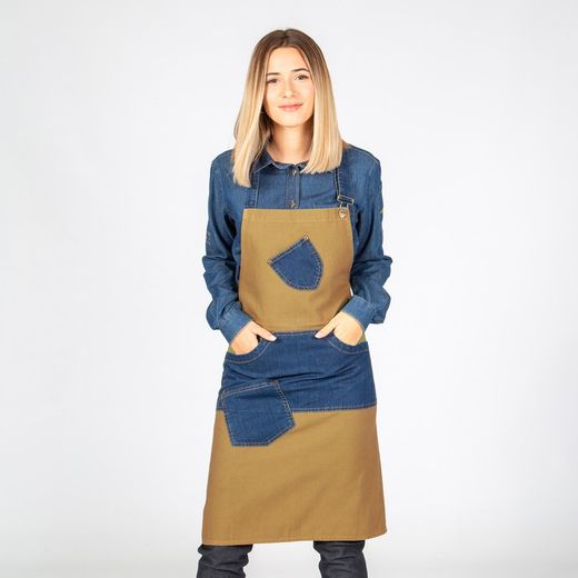 Indigo denim combi twill bib apron 80x85cm "redline"