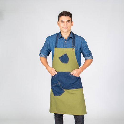 Indigo denim combi twill bib apron 80x85cm "redline"