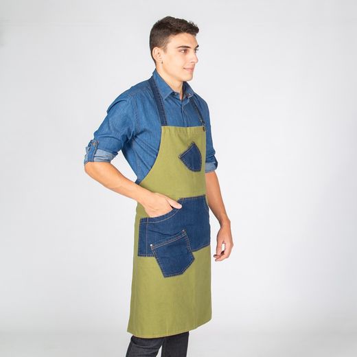 Indigo denim combi twill bib apron 80x85cm "redline"