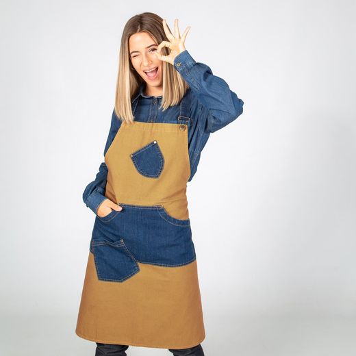 Indigo denim combi twill bib apron 80x85cm "redline"