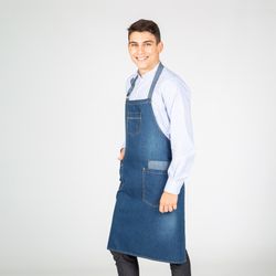 Indigo denim washed bib apron 90x75 cm "redline".