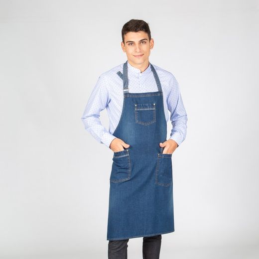 Indigo denim washed bib apron 90x75 cm "redline".