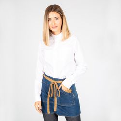 Indigo denim washed combi mustard short apron 40x69 cm "redline"