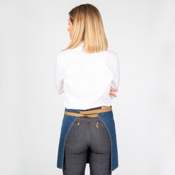 Indigo denim washed combi mustard short apron 40x69 cm "redline"