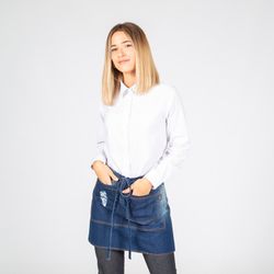 Indigo washed denim short apron with frayed pocket 40x69 cm "redline"