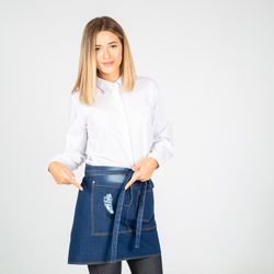 Indigo washed denim short apron with frayed pocket 40x69 cm "redline"