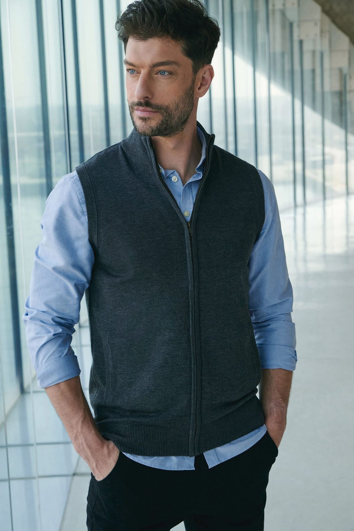 Jersey con cremallera sin mangas hombre Grey Marl-3XL