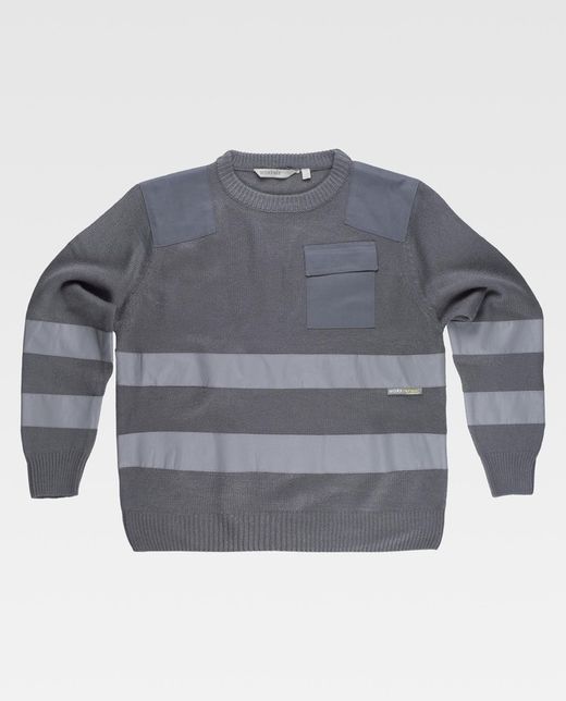 Jersey cuello redondo con bolsillo y 2 cintas reflectantes Gris