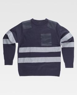 Rundhalspullover mit Tasche und 2 reflektierenden Bändern Navy