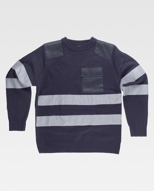 Rundhalspullover mit Tasche und 2 reflektierenden Bändern Navy