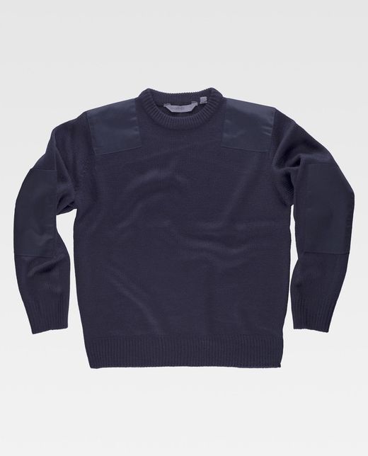 Pullover mit Rundhalsausschnitt und Schulter- und Ellbogenverstärkung Navy