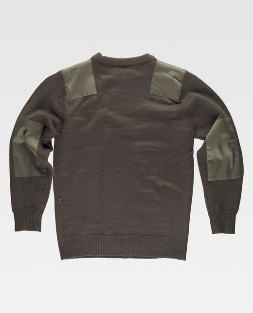 Pullover mit Rundhalsausschnitt und Schulter- und Ellbogenverstärkung Khaki Green