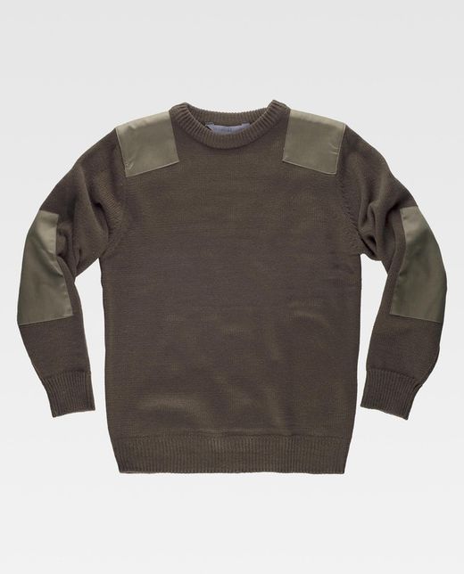 Pullover mit Rundhalsausschnitt und Schulter- und Ellbogenverstärkung Khaki Green
