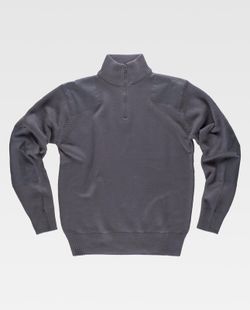 Pullover mit halbem Reißverschluss und Verstärkungen an Schultern und Ellbogen aus 100% Baumwollgrau