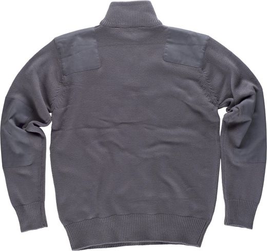 Pullover mit halbem Reißverschluss und Verstärkungen an Schultern und Ellbogen aus 100% Baumwollgrau