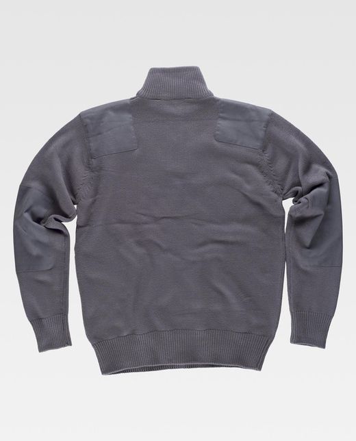 Pullover mit halbem Reißverschluss und Verstärkungen an Schultern und Ellbogen aus 100% Baumwollgrau