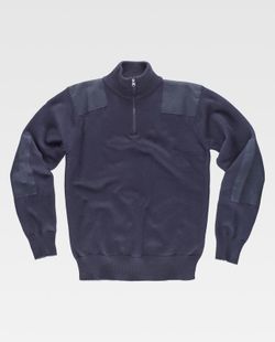 Pullover mit halbem Reißverschluss und Verstärkungen an Schultern und Ellbogen aus 100% Navy-Baumwolle