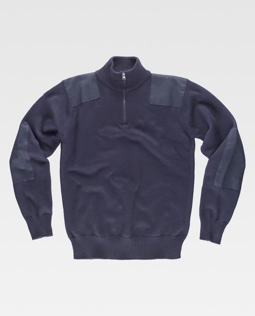 Pullover mit halbem Reißverschluss und Verstärkungen an Schultern und Ellbogen aus 100% Navy-Baumwolle