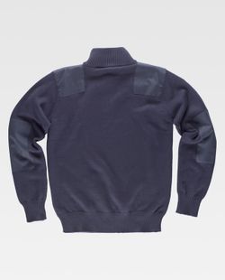 Pullover mit halbem Reißverschluss und Verstärkungen an Schultern und Ellbogen aus 100% Navy-Baumwolle