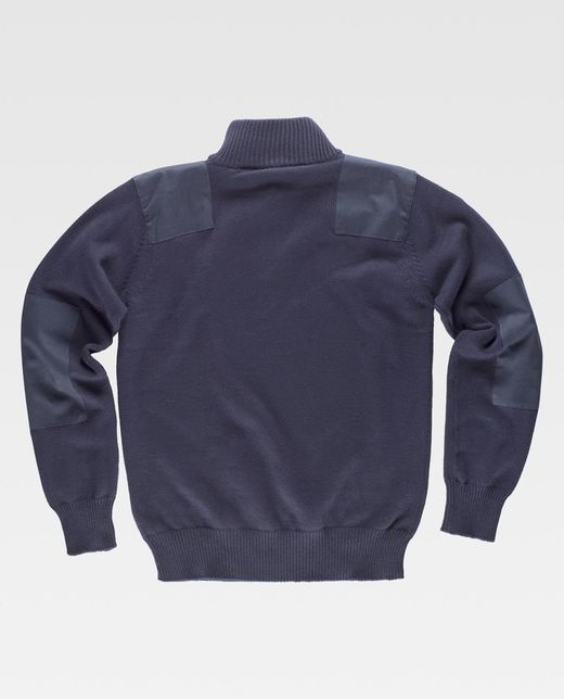 Pullover mit halbem Reißverschluss und Verstärkungen an Schultern und Ellbogen aus 100% Navy-Baumwolle