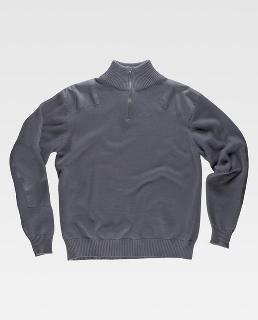 Pullover mit halbem Reißverschluss und Schulter- und Ellbogenverstärkung Grau