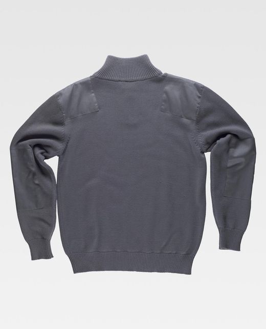 Pullover mit halbem Reißverschluss und Schulter- und Ellbogenverstärkung Grau