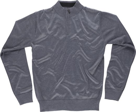 Fine knit sweater High neck with zip closure Elasticated waist and cuffs Gray