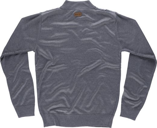 Fein gestrickter Pullover Hoher Hals mit Reißverschluss Elastische Taille und Manschetten Grau