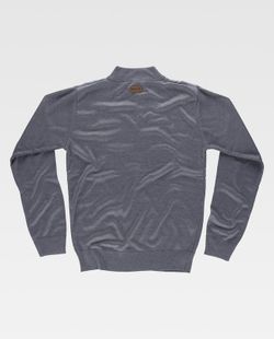 Fein gestrickter Pullover Hoher Hals mit Reißverschluss Elastische Taille und Manschetten Grau