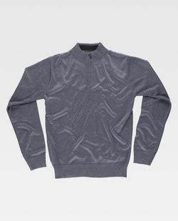 Fein gestrickter Pullover Hoher Hals mit Reißverschluss Elastische Taille und Manschetten Grau