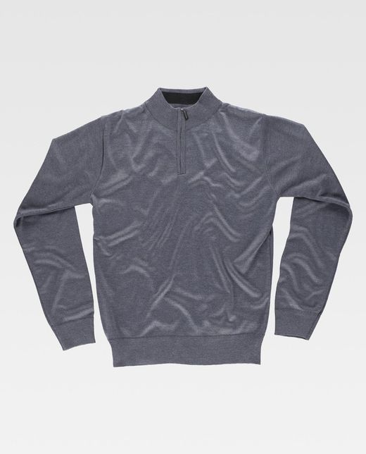 Fein gestrickter Pullover Hoher Hals mit Reißverschluss Elastische Taille und Manschetten Grau