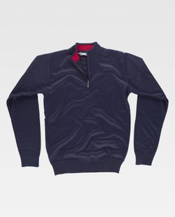 Fein gestrickter Pullover Hoher Halsausschnitt mit Reißverschluss Elastische Taille und Manschetten Navy