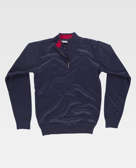 Fein gestrickter Pullover Hoher Halsausschnitt mit Reißverschluss Elastische Taille und Manschetten Navy