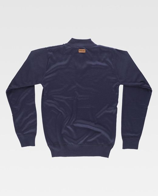 Fein gestrickter Pullover Hoher Halsausschnitt mit Reißverschluss Elastische Taille und Manschetten Navy