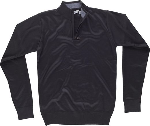 Fine knit sweater High neck with zip closure Elasticated waist and cuffs Black