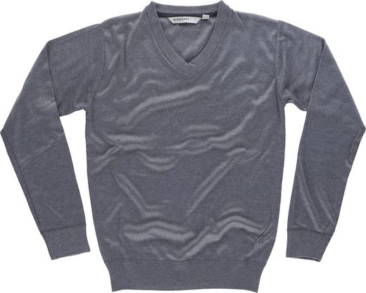 Fein gestrickter Pullover V-Ausschnitt Elastische Taille und Manschetten Grau