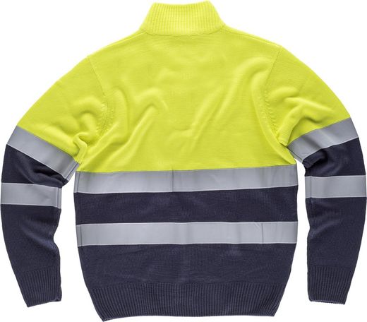 High Visibility Jumper mit halbem Reißverschluss und reflektierenden Bändern Yellow AV Navy