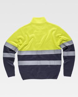 High Visibility Jumper mit halbem Reißverschluss und reflektierenden Bändern Yellow AV Navy