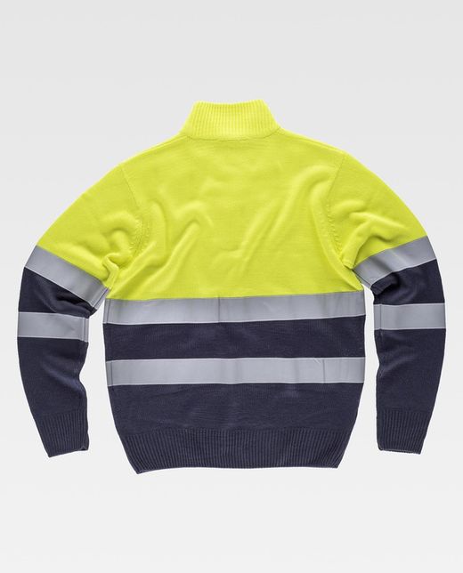 High Visibility Jumper mit halbem Reißverschluss und reflektierenden Bändern Yellow AV Navy