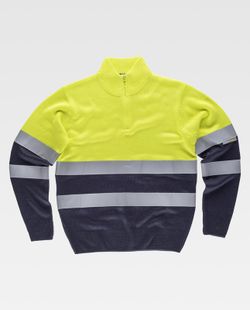 High Visibility Jumper mit halbem Reißverschluss und reflektierenden Bändern Yellow AV Navy